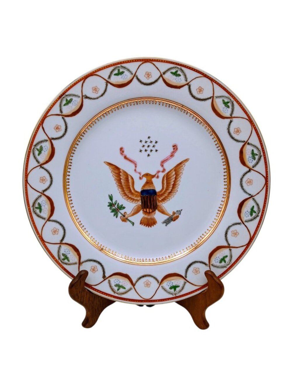 Chinese Export American Eagle Plate Armorial Porcelain 10.25in Gold Rim